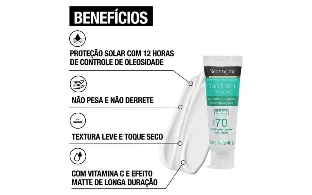 Protetor solar Neutrogena Sun Fresh Derm Care FPS 70 sem cor para pele mista a oleosa